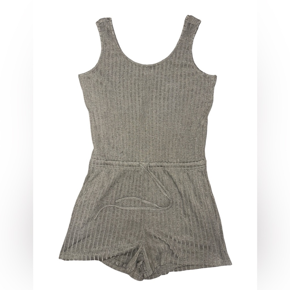 Green Ribbed Sleeveless Romper